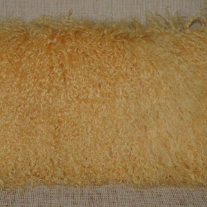 Yellow Mongolian Lamb Pillow  Fur Tibet cushion with insert