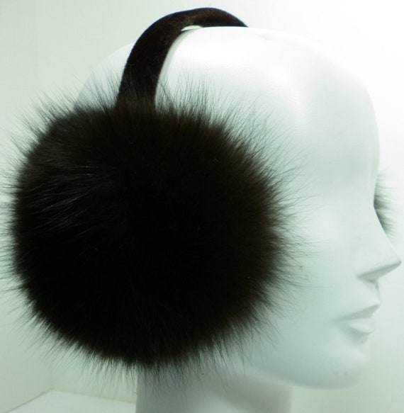 *NEW* {Genuine} Fox Fur Ear Muffs With A Chocolate Brown Velvet Headband* Brown Fox Fur Earmuffs – GK Furs main image 3