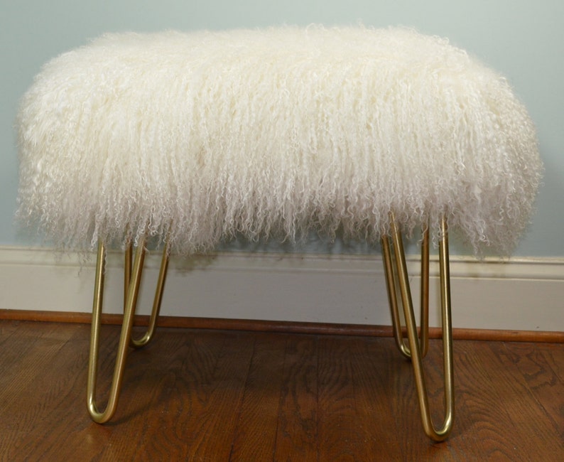 Real Natural White Mongolian Lamb Fur Bench Tibet Lamb stool | Etsy