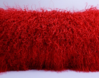 Real Genuine Red Mongolian tibetan Lamb fur Pillow new authentic tibet sheepskin fur cushion insert included