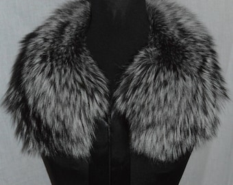 Real Genuine Silver Fox Fur Collar new made in usa  authentic