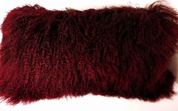 thumbnail image 2 of Real Mongolian Tibetan Lamb Fur Red Pillow - Soft Decorative Cushion, Tibet Style 2 of 6