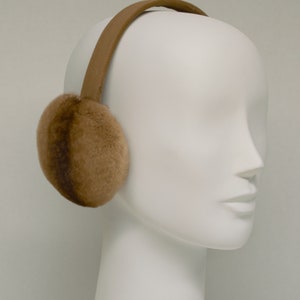 Real Sheared Mink Fur Earmuffs Tan with stripe new authentic genuine fur