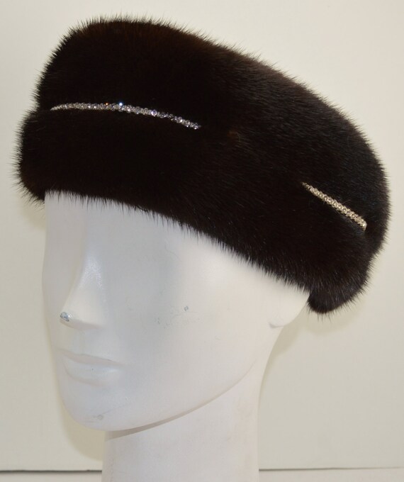 Mahogany Mink Dark Brown Fur Headband With Rhinestones - Etsy display picture 3
