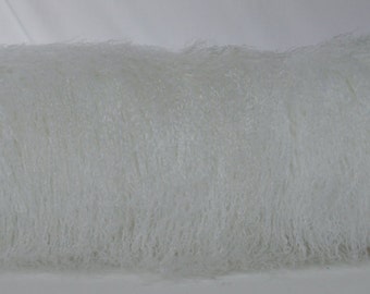 Mongolian Lamb fur Pillow  Bleached White 12 x 40 snow white white Sheepskin Fur wool