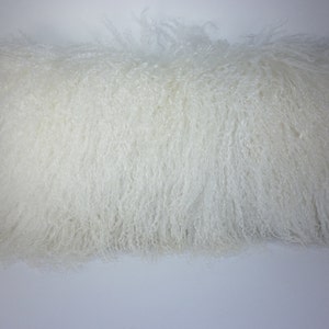 Bright White Mongolian Lamb fur  Pillow snow white new authentic tibet sheepskin insert included