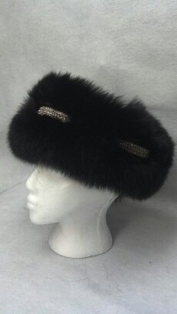 Fox Fur Headband With Rhinestones in Black New - Etsy display picture 3