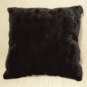 Real Mink Fur Pillow Dark Brown Sheared Sections Genuine Authentic Cushion