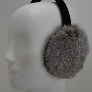 long hair Rabbit Fur Earmuffs natural  grey or brown  new   Gray