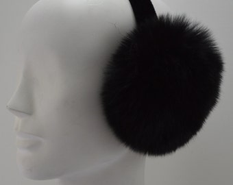 Real Black Fox Fur Earmuffs new   genuine authentic