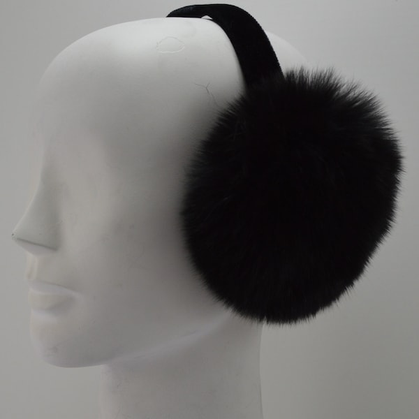Real Black Fox Fur Earmuffs new   genuine authentic