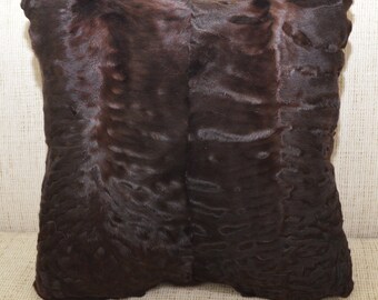 Real Cognac Karakul Astrakhan Persian Lamb Fur Pillow