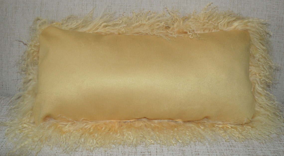Mongolian Lamb Pillow Yellow Fur Made in Usa Tibet Cushion Etsy