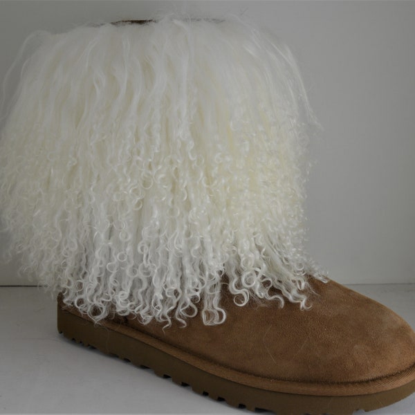 Mongolian lamb Fur boot cuffs detachable Natural white cuff New   tibet