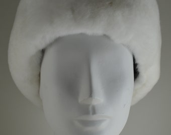 Diadema de piel de conejo Rex blanca nueva