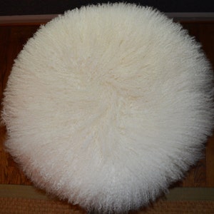 Round Mongolian lamb fur pillow Natural White 18 Tibetan genuine Fur Cushion