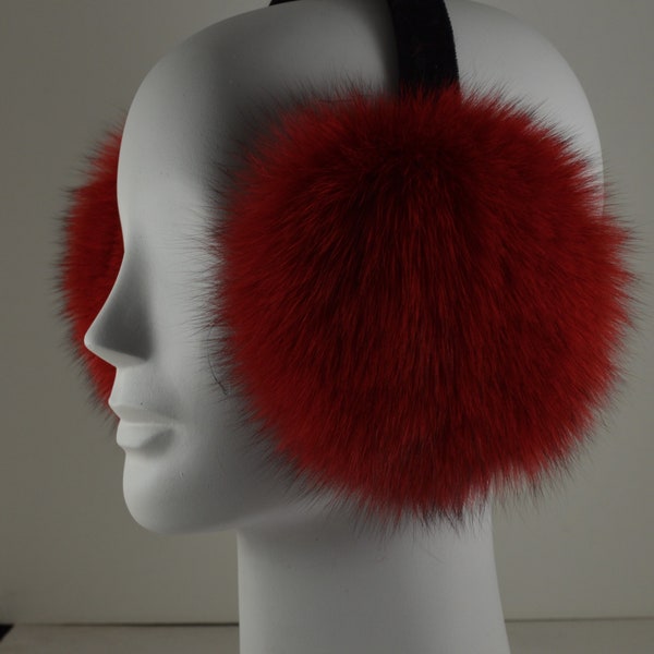 Protège-oreilles en fourrure de renard véritable rouge neuf authentique authentique