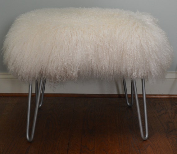 Real Natural Mongolian Lamb Fur Bench Tibet Stool Silver Etsy