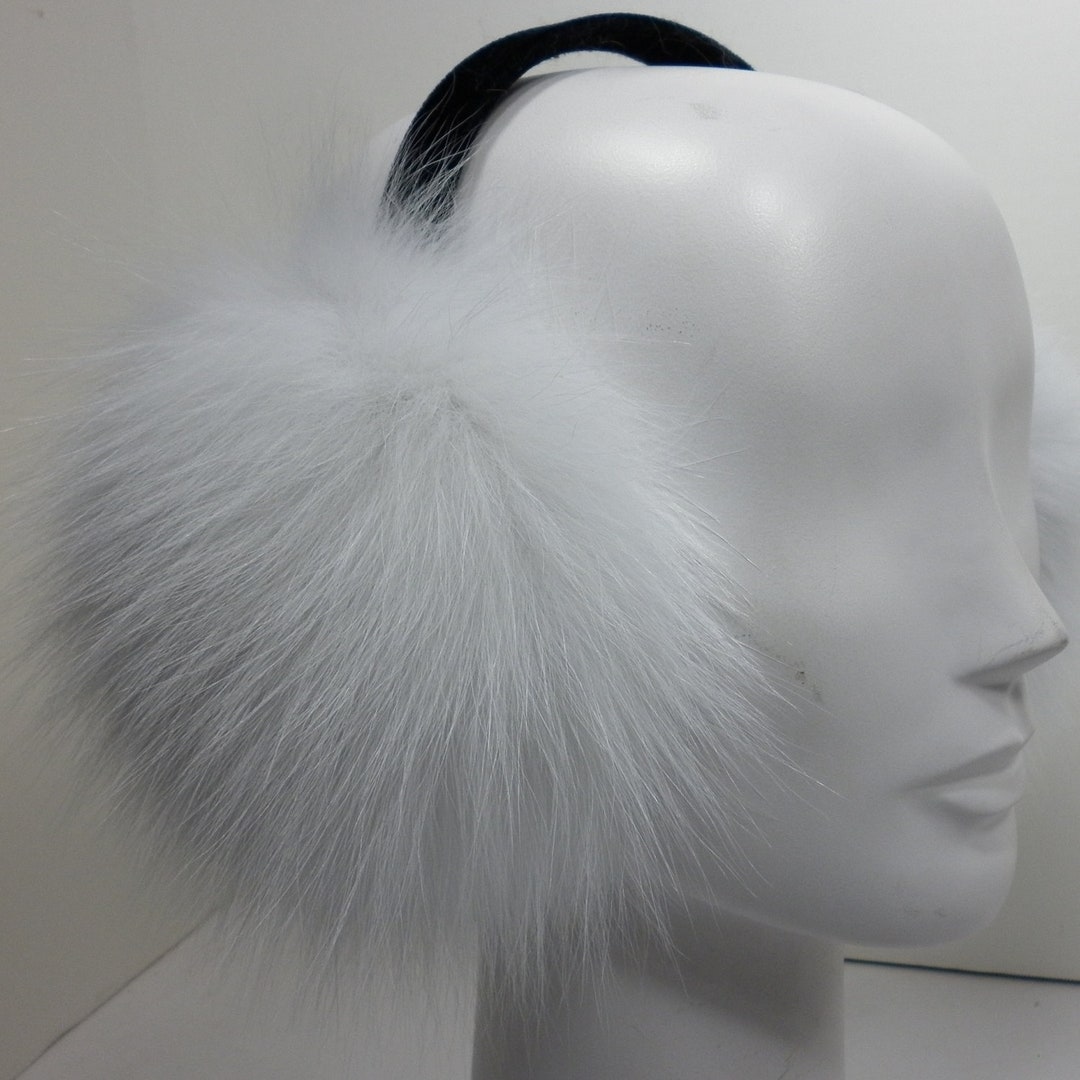 Real Brightened White Fox Fur Earmuffs Foldable New - Etsy