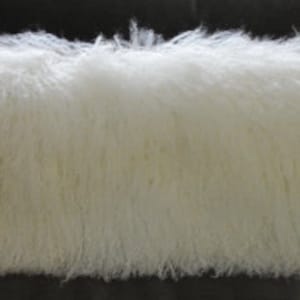 Mongolian Lamb fur Pillow  Natural White 12 x 40 off white Sheepskin Fur wool