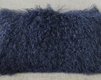 Mongolian tibetan tibet  Lamb fur Blue Pillow   authentic genuine real cushion insert included