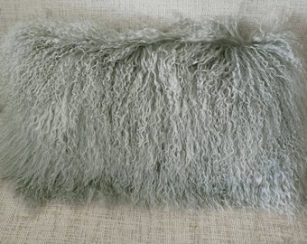 Real Sterling Gray Mongolian Fur Pillow new   Insert Included authentic tibet fur sheepskin cushion
