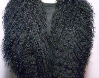 Mongolian Tibetan  Fur Collar dyed Black new   real genuine authentic tibet fur