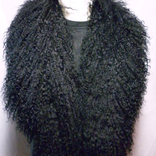 Mongolian Tibetan  Fur Collar dyed Black new   real genuine authentic tibet fur