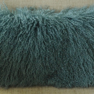 Real Genuine  Mongolian Lamb fur Lumbar  Pillow Slate Blue new authentic tibet sheepskin fur cushion insert included