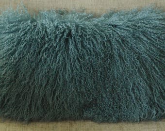 Real Genuine  Mongolian Lamb fur Lumbar  Pillow Slate Blue new authentic tibet sheepskin fur cushion insert included