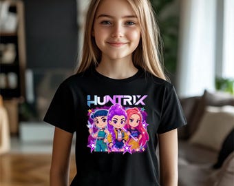Huntrix Youth T-Shirt, Huntrix Fan Shirt, Kpop Kids Tee, Saja Girls Fan Shirt, Demon Hunters Tee, Kpop Demon Hunter Shirt, Huntrix Anime Tee