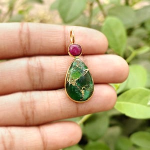 Ruby Jade, Emerald Copper Turquoise Gemstone Teardrop Connector Handmade Jewelry Component