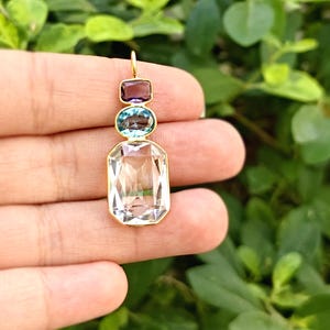 Amethyst, Swiss Blue, Crystal Quartz Pendant Charm Gold Plated  Bezel Set Jewelry Making Finding