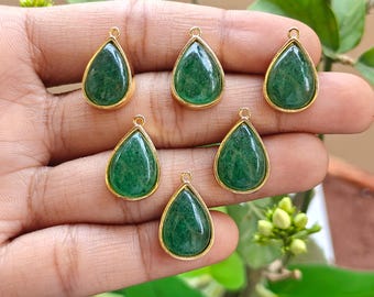 Green Strawberry Quartz Labradorite Pear Charm Gold Plated Single Bail Jewelry Making Supplies