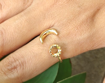 Adjustable Ring Blank 5mm Round Prong Setting Open Ring Setting for Gemstone DIY Jewelry Making Supplies