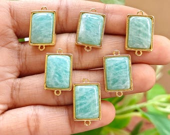 Amazonite, Labradorite Rectangle Connector Double Bail Gemstone Charm 18K Gold Plated Pendant Component
