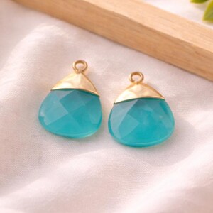 Chalcedony & Quartz Trillion Mini Connector, 18K Gold Electroplated Cap Single Bail Brass Earrings Charm
