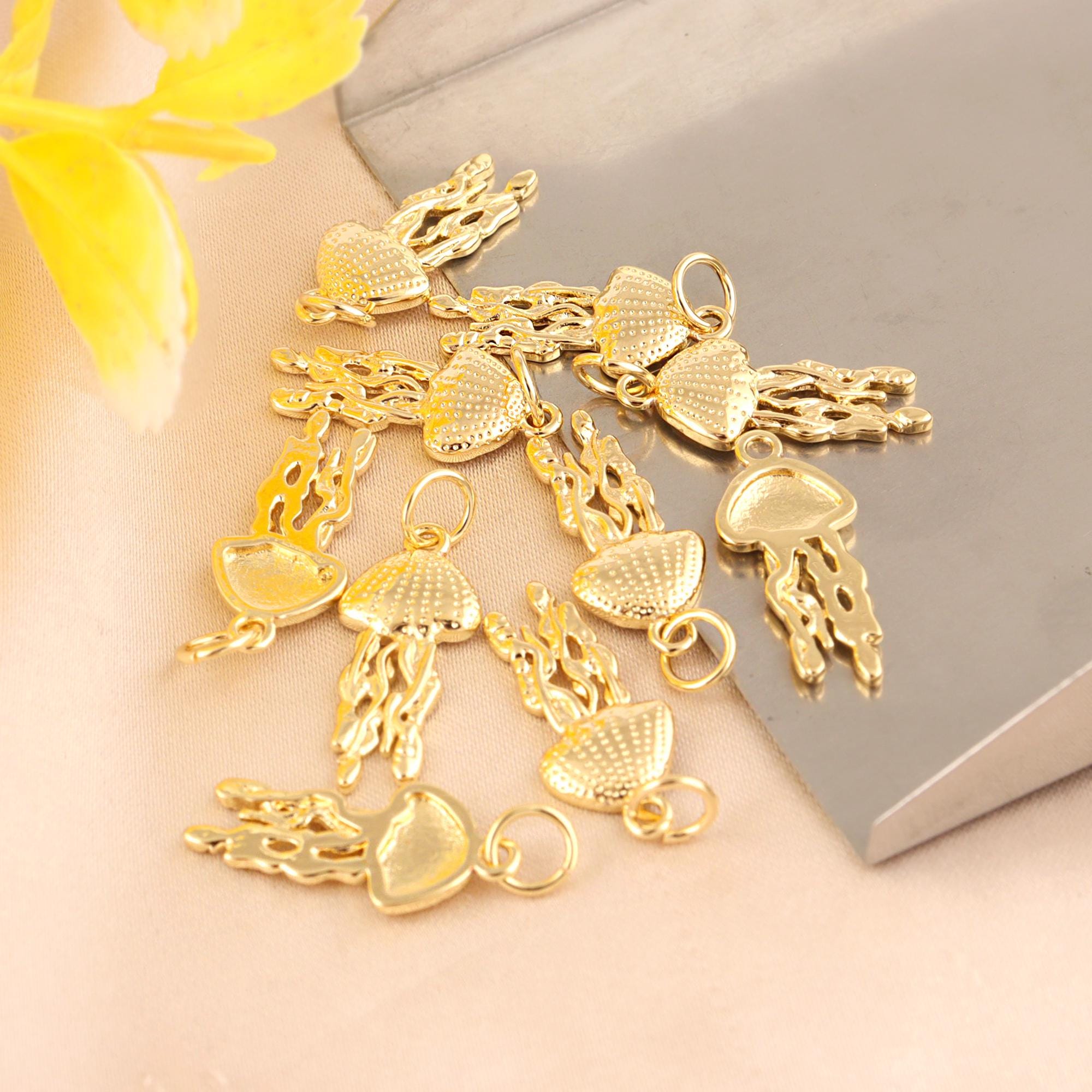 Jellyfish Pendant Charm 18k Gold Plated Fish Necklace Connector Sea Life Findings