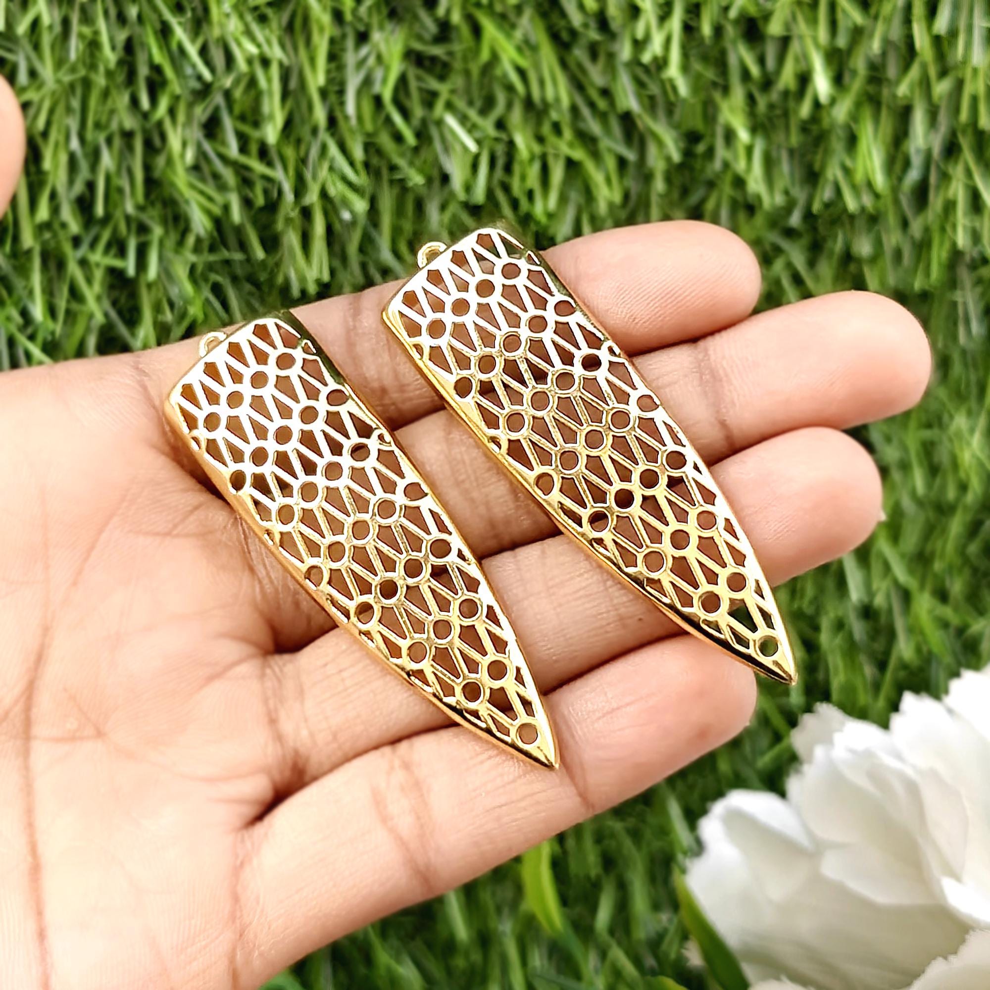 Gold Filigree Earring Pair Connector Brass Earring Findings Statement Dangle Jewelry Component