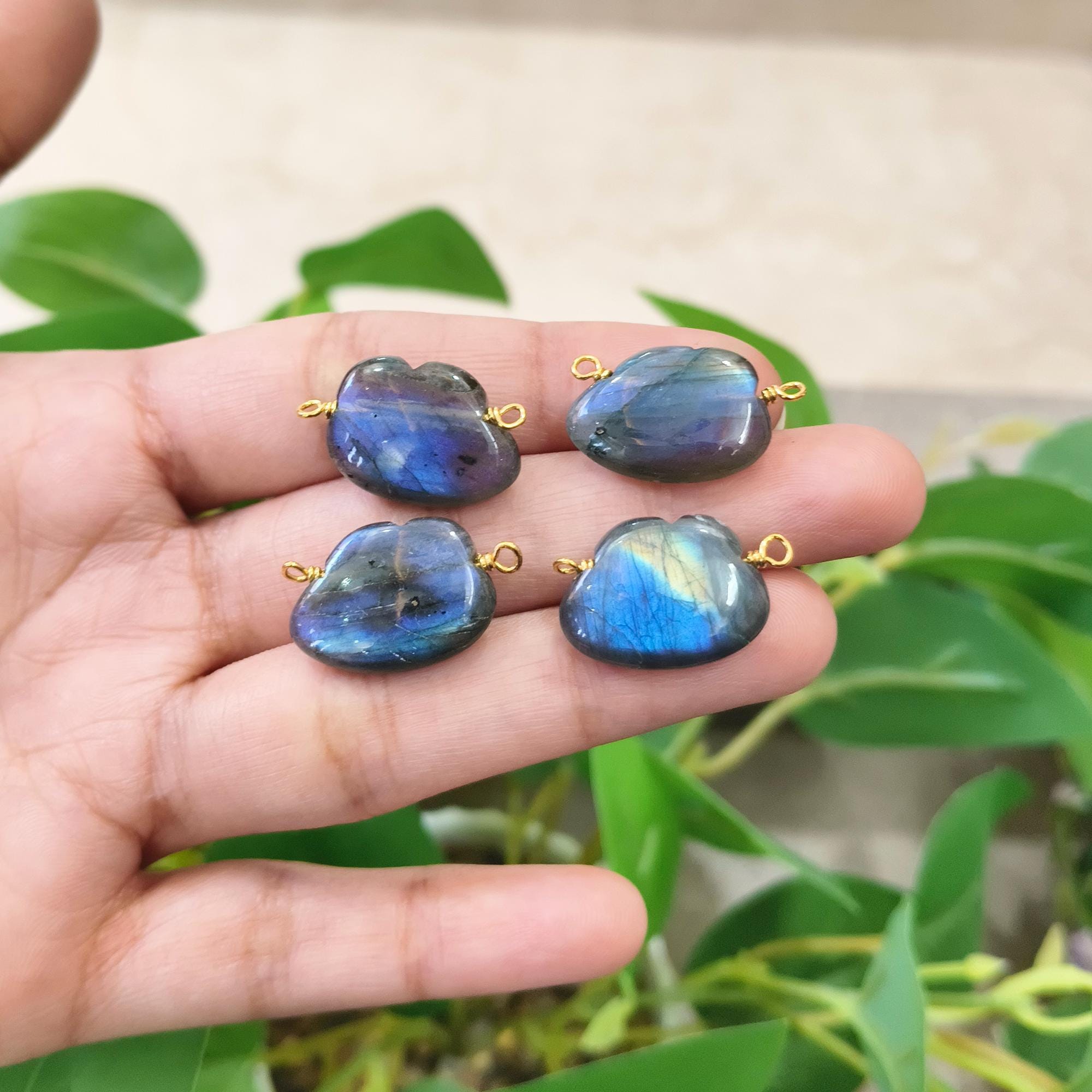 14X19MM Labradorite Cloud Cut Charm Gold Plated Connector For Making Jewelry