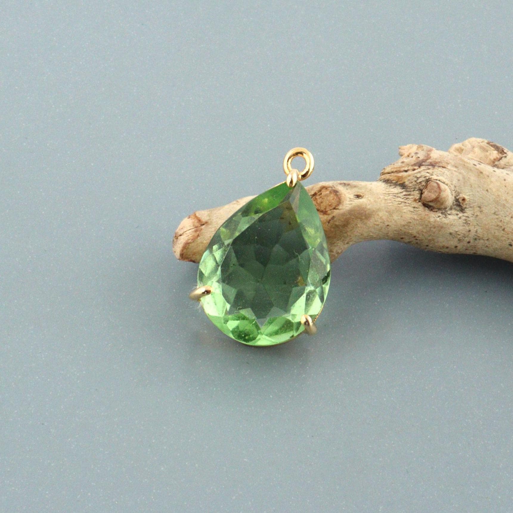Green Amethyst Hydro Quartz Connectors, Multi Gemstone 18k Gold Plated Teardrop Connector