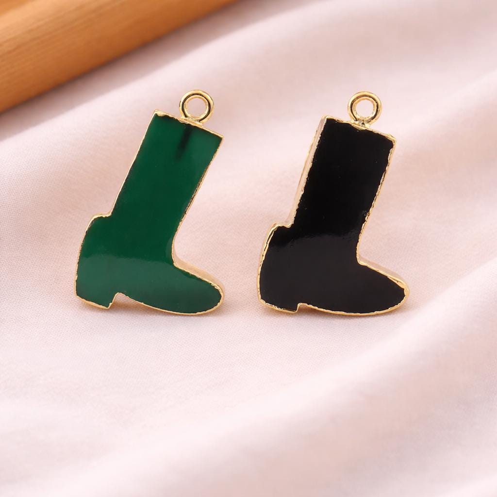 Black Onyx Cowboy Boot Pendant: 18k Gold Electroplated Charm