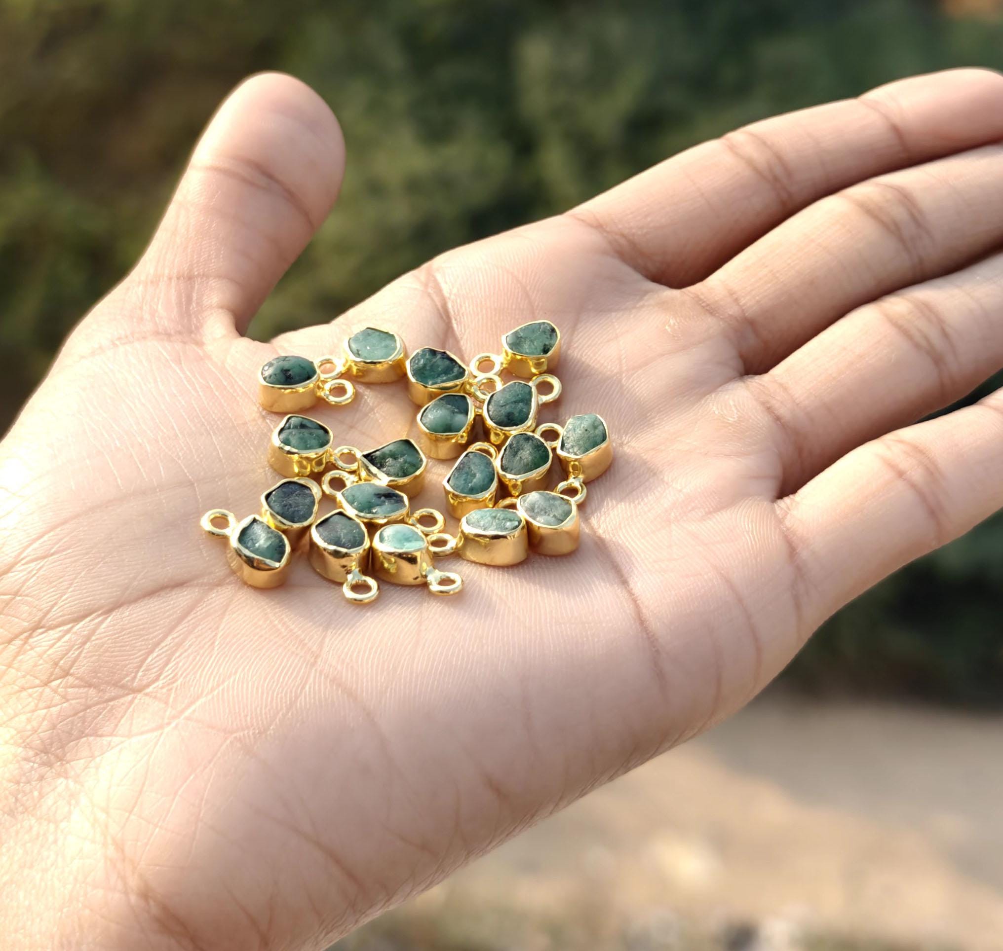 Raw Emerald Pendant, Gold Plated Rough Charm