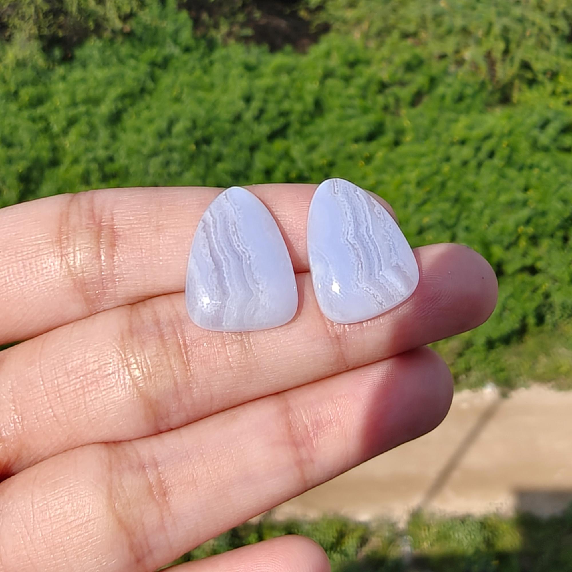 Blue Lace Agate Trillion Shape Earrings Pair: Loose Gemstones