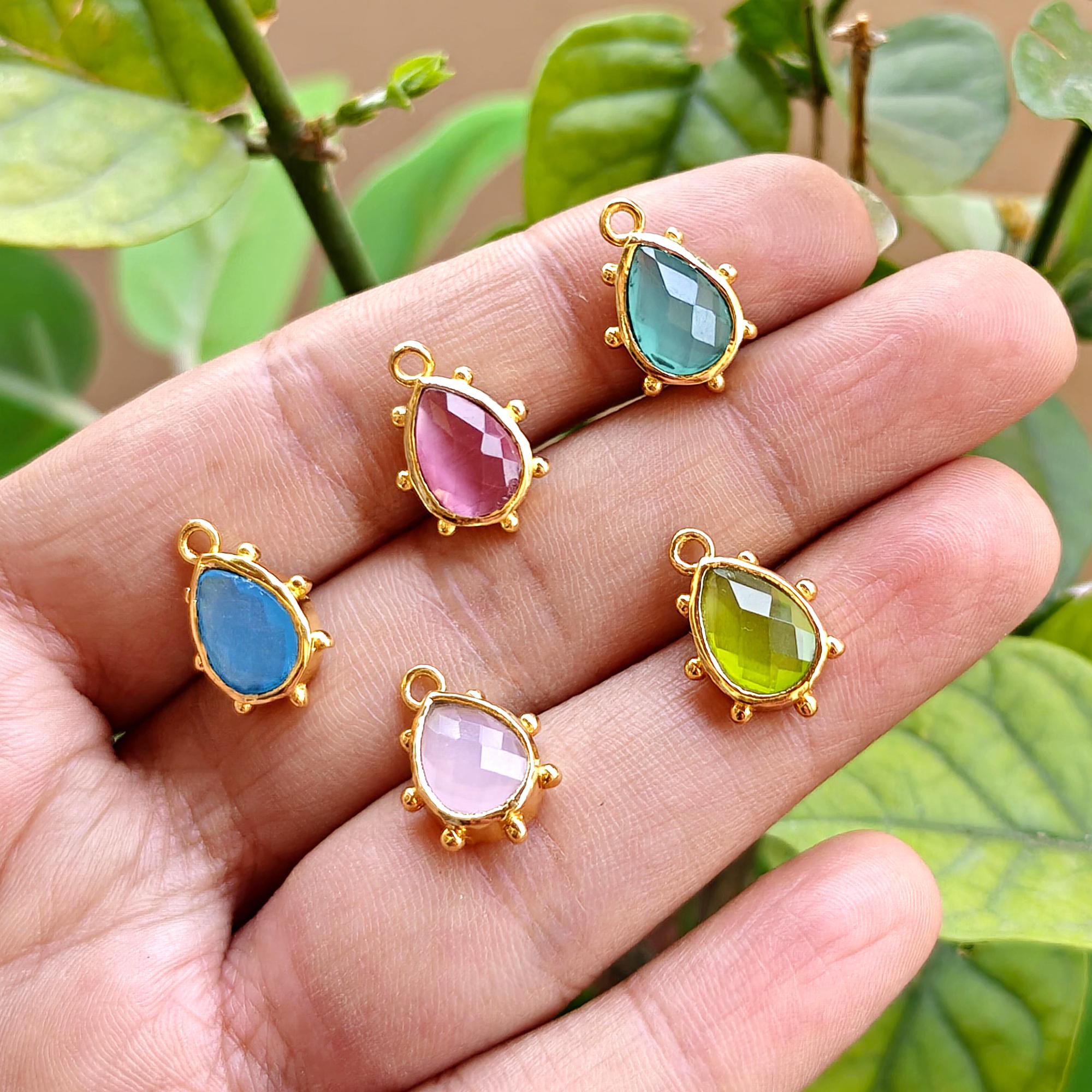 Pink Cat's Eye, Chalcedony Pear Gemstone Connector Peridot Quartz Pendant Charm Component