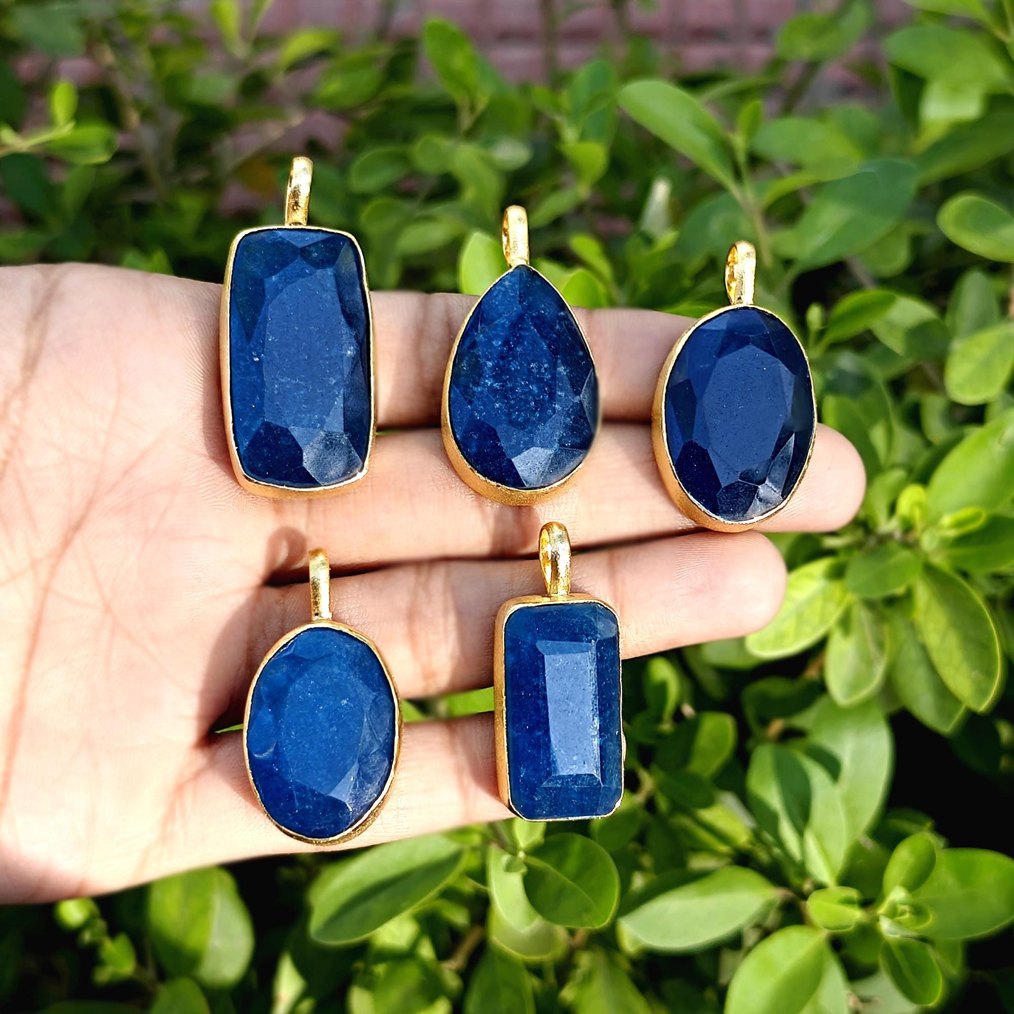 Apatite Jade Pendant Charm Brushed Finished Gold Plated Pendant