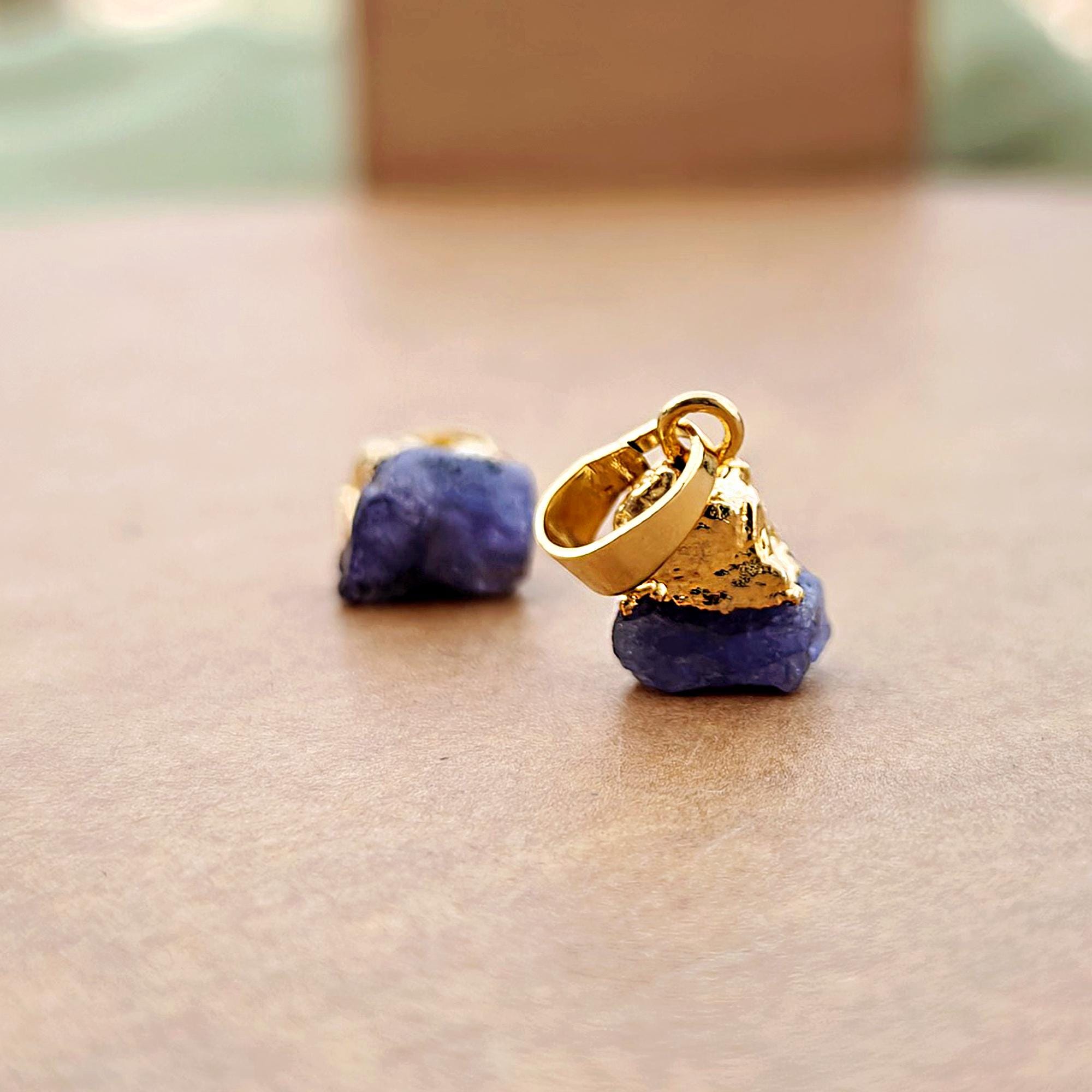 Natural Raw Tanzanite Rough Mini Pendant Charm Blue Gemstone