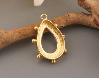 Gold Plated Teardrop Pendant Setting Pear Shape Open Blank Bezel Mount DIY Jewelry Component