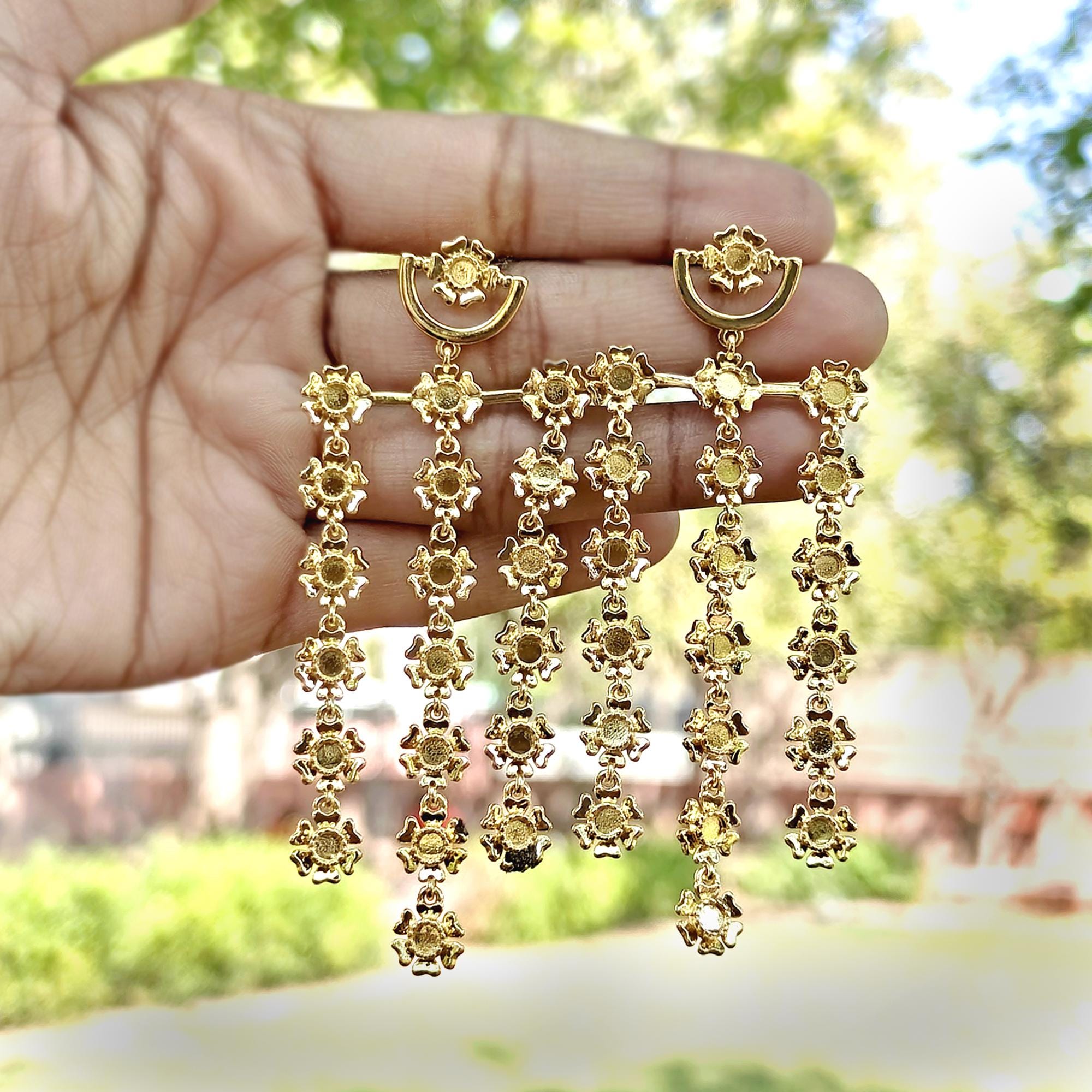 Gold Plated Brass Mount Long Dangle Earring Blank Frames Making Supplies