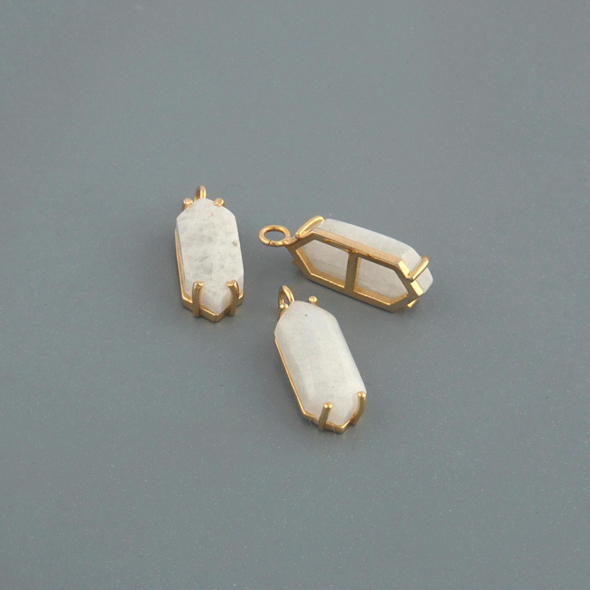 Natural Rainbow Moonstone Pendant Gold Plated Connector Charm Making Supplies